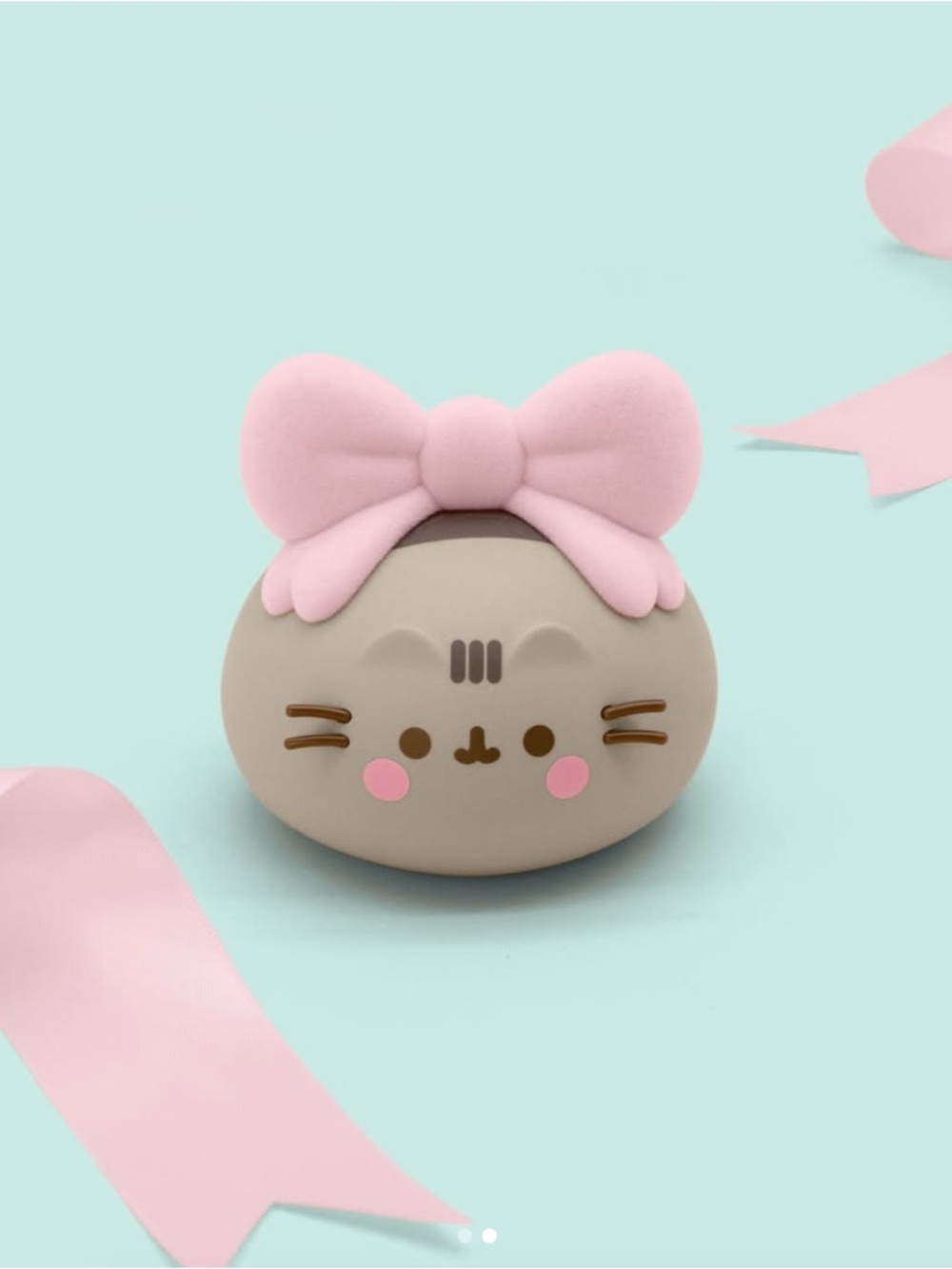 Pusheen Gray Cat Figure with Pink Bow